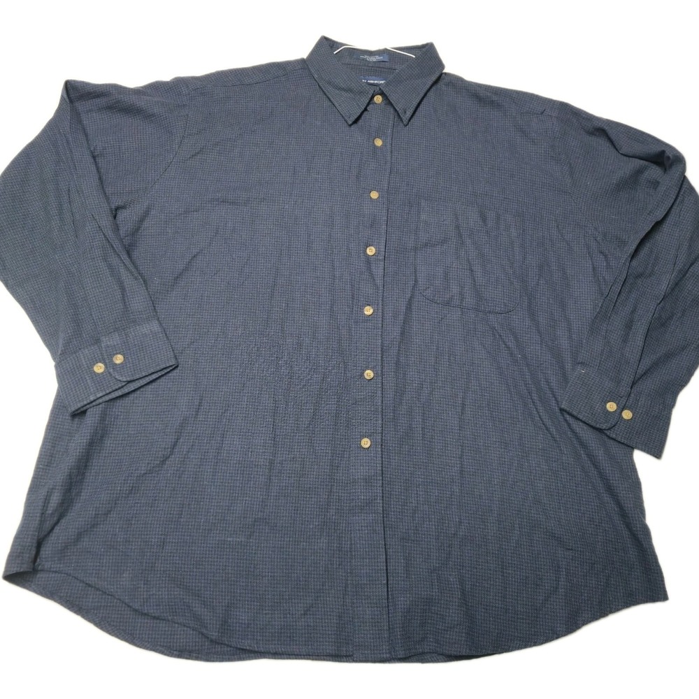 John Ashford XXL Mens Shirt Blue Micro Check Long Sleeve Button Down 100% Cotton